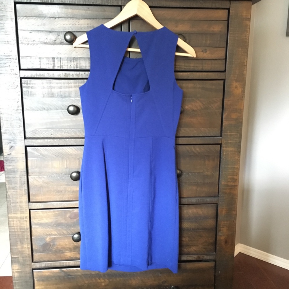Eliza J pleat neckline crepe sheath dress cobalt